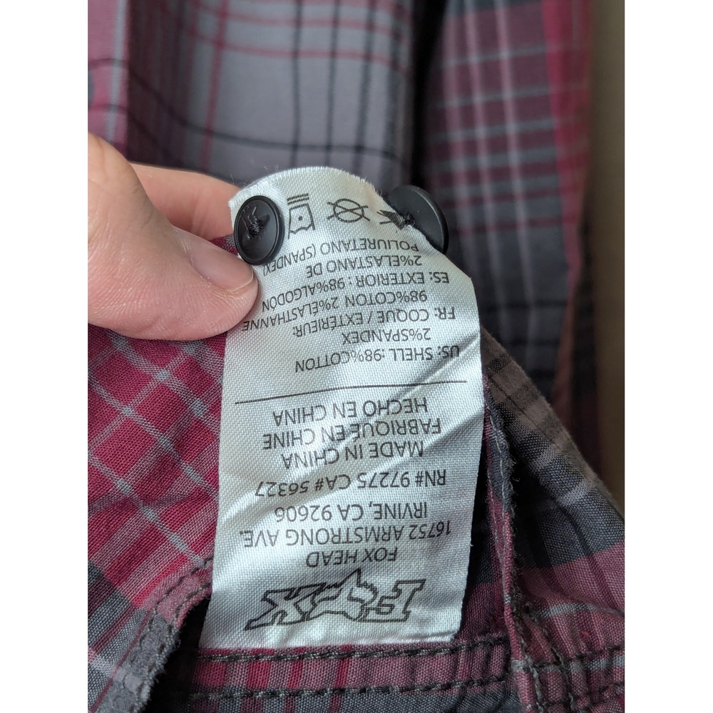 Fox Racing Button Down Shirt Mens L Burgundy Grey Plaid Heritage Forged 17302 - Picture 5 of 15
